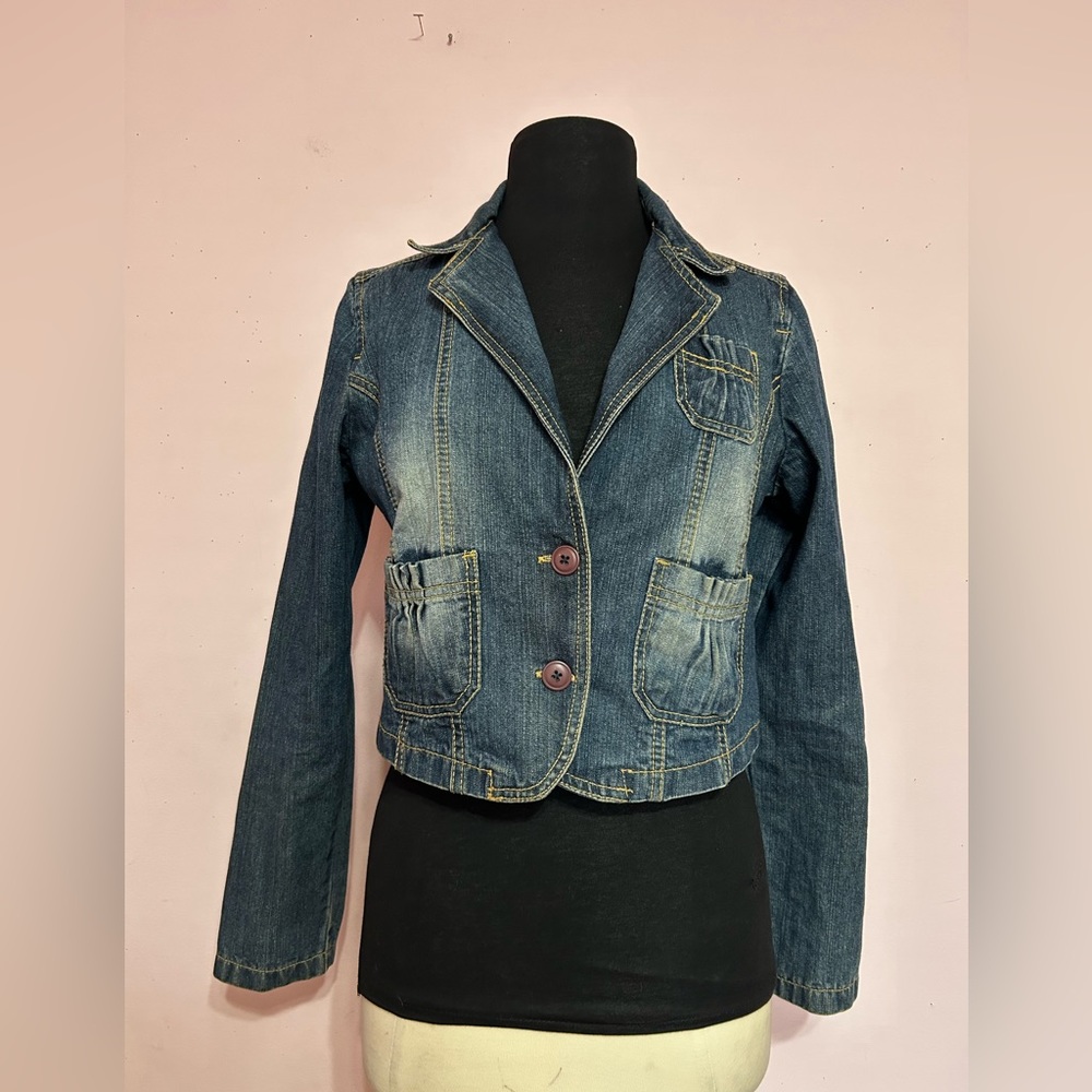 👖VINTAGE DEFUZE CROPPED JEANS JACKET…Sz L…❤️👠